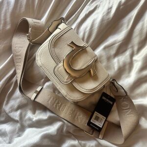True Religion Beige Crossbody Bag with Logo Accent